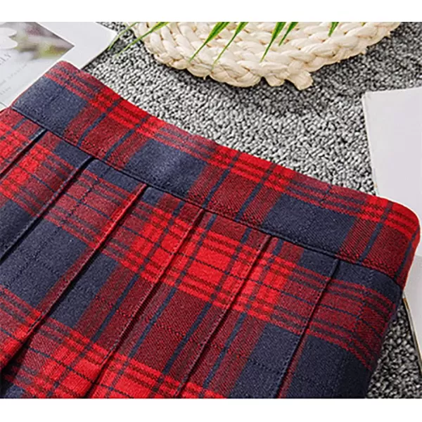 Womens Plaid Pleated Skirts High Waist Mini Plaid SkirtPlaid Red