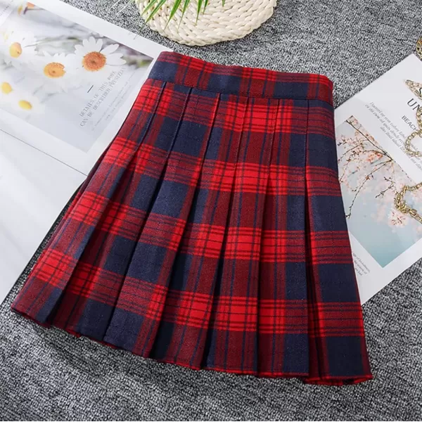 Womens Plaid Pleated Skirts High Waist Mini Plaid SkirtPlaid Red
