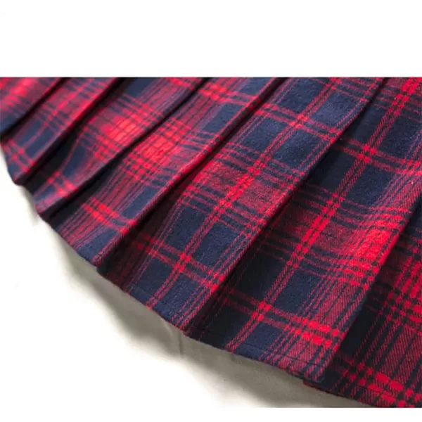 Womens Plaid Pleated Skirts High Waist Mini Plaid SkirtPlaid Red