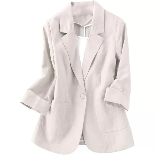 Cotton Linen Blazer for Womens Casual 34 Sleeve Open Front Linen JacketsBeige