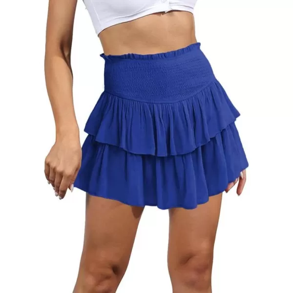 IDEALSANXUN 2024 Ruffle Mini Skirts for Women A Line Cute Pleated SkirtBlue26