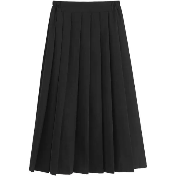 IDEALSANXUN Aline Pleated Skirts for Womens High Waist Midi Uniform Skirts with Side Elastic WaistBlack63cm