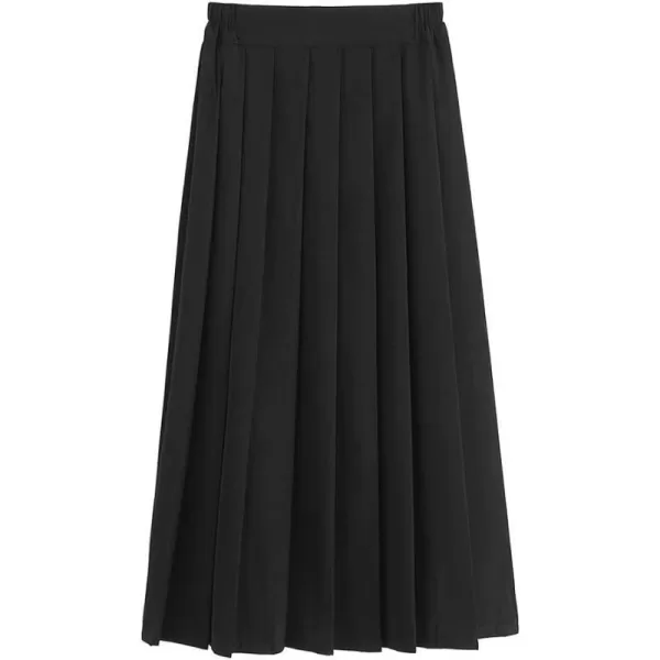 IDEALSANXUN Aline Pleated Skirts for Womens High Waist Midi Uniform Skirts with Side Elastic WaistBlack75cm