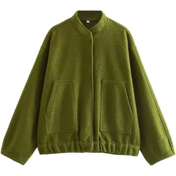 IDEALSANXUN Bomber Jacket Women Wool Coats Casual Oversized Button Down Lightweight Varsity Jackets 2023Army