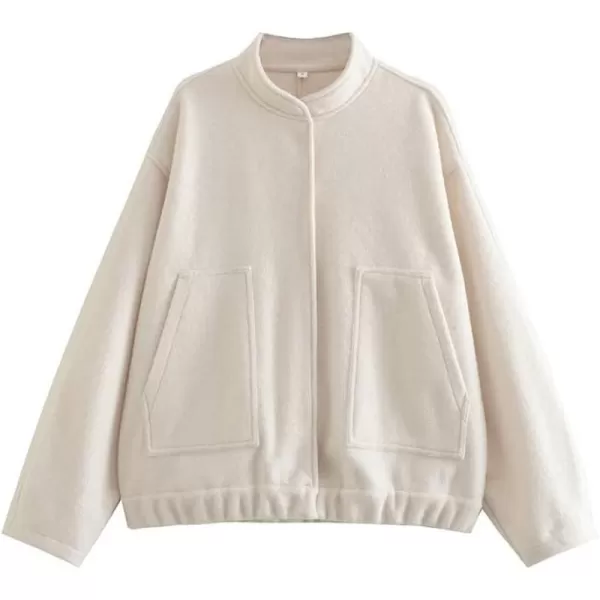 IDEALSANXUN Bomber Jacket Women Wool Coats Casual Oversized Button Down Lightweight Varsity Jackets 2023Beige