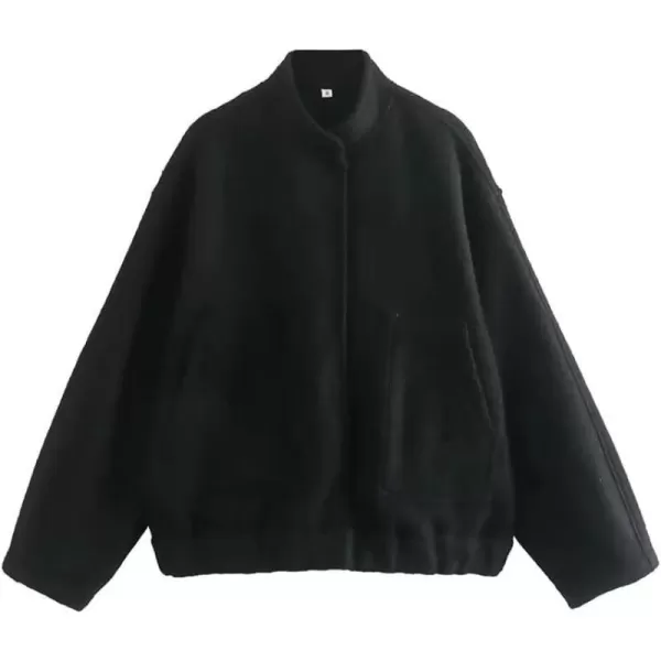 IDEALSANXUN Bomber Jacket Women Wool Coats Casual Oversized Button Down Lightweight Varsity Jackets 2023Black