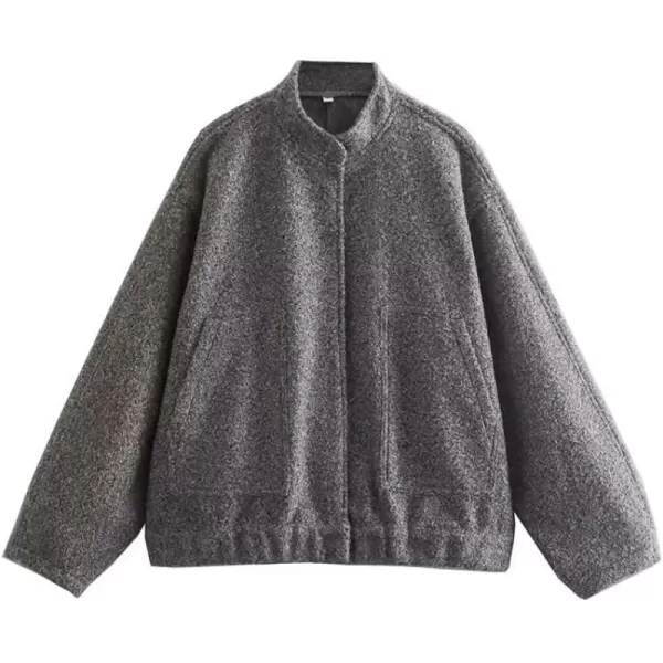 IDEALSANXUN Bomber Jacket Women Wool Coats Casual Oversized Button Down Lightweight Varsity Jackets 2023Dark Grey
