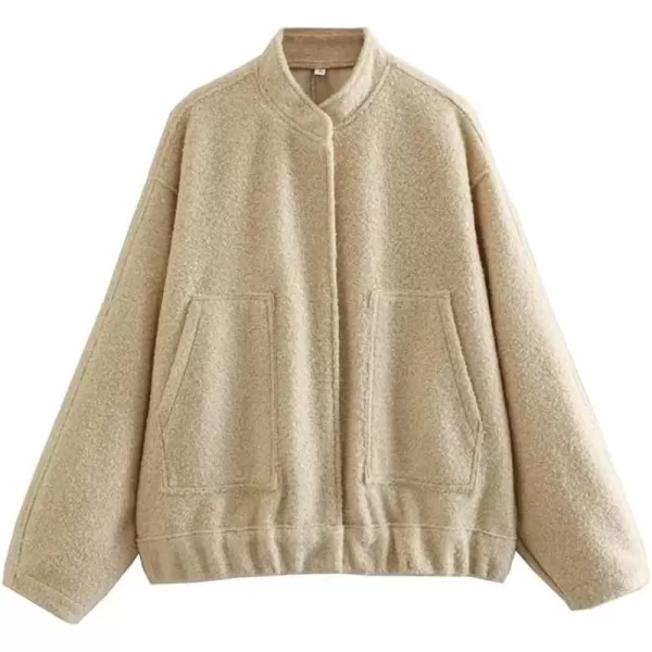 IDEALSANXUN Bomber Jacket Women Wool Coats Casual Oversized Button Down Lightweight Varsity Jackets 2023Khaki