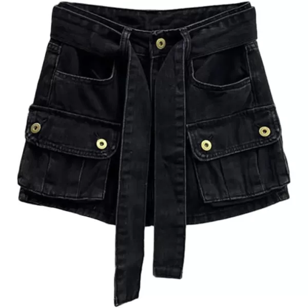 IDEALSANXUN Cargo Jean Skirt for Women High Waisted 2023 Pencil Bodycon Y2k Denim Fall SkirtBlack