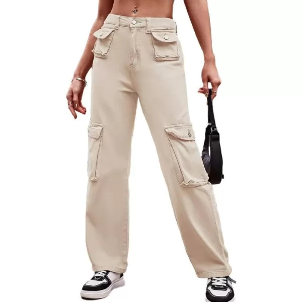 IDEALSANXUN Cargo Jeans for Women Straight Leg Boyfriend Y2k Baggy Jeans Trendy High Waisted Streetwear Cargo PantsKhaki