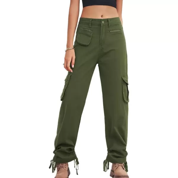 IDEALSANXUN Cargo Jeans for Women Trendy Casual Streetwear Baggy Pants Trousers High Waisted Loose Straight Leg Y2k JeansArmy