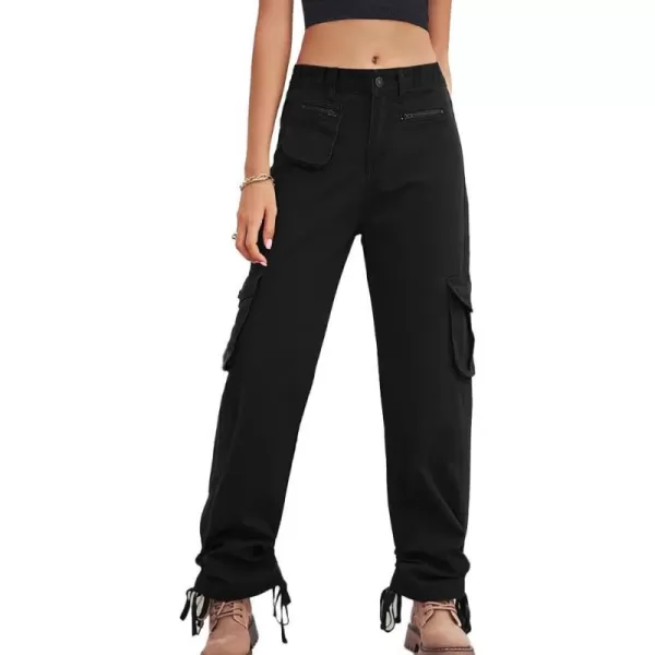 IDEALSANXUN Cargo Jeans for Women Trendy Casual Streetwear Baggy Pants Trousers High Waisted Loose Straight Leg Y2k JeansBlack