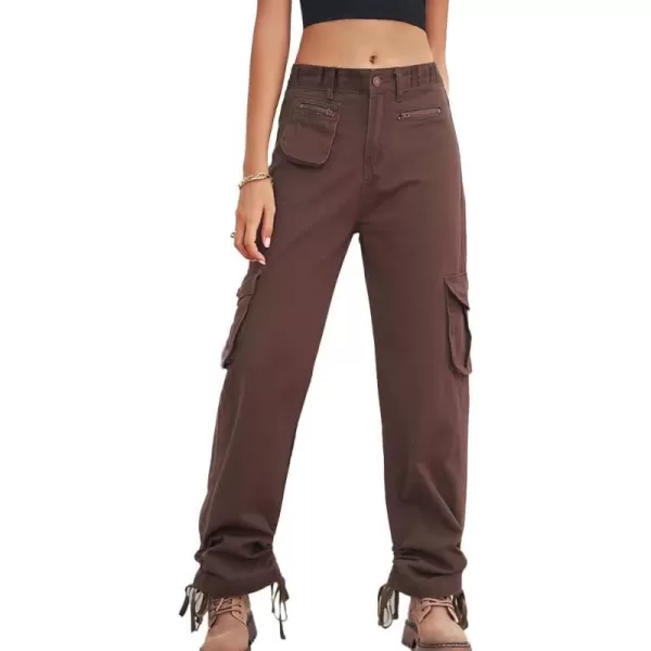 IDEALSANXUN Cargo Jeans for Women Trendy Casual Streetwear Baggy Pants Trousers High Waisted Loose Straight Leg Y2k JeansCoffee