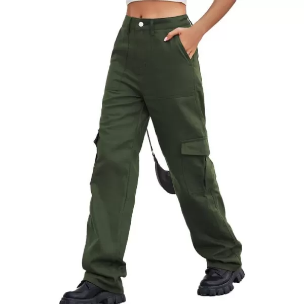IDEALSANXUN Cargo Jeans for Women Trendy Casual Streetwear Baggy Y2k Pants High Waisted Straight Leg Boyfriend Denim JeansArmy