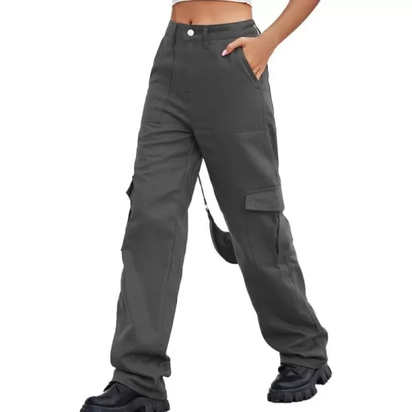 IDEALSANXUN Cargo Jeans for Women Trendy Casual Streetwear Baggy Y2k Pants High Waisted Straight Leg Boyfriend Denim JeansGrey