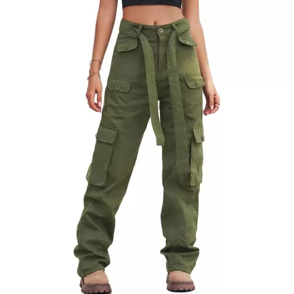 IDEALSANXUN Cargo Pants for Women Straight Leg Streetwear Baggy Y2k Jeans Denim PantsArmy