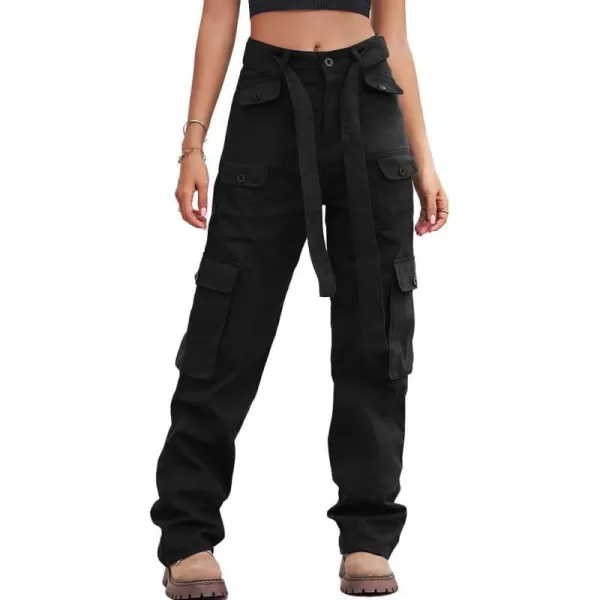 IDEALSANXUN Cargo Pants for Women Straight Leg Streetwear Baggy Y2k Jeans Denim PantsBlack