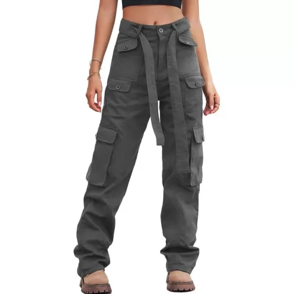 IDEALSANXUN Cargo Pants for Women Straight Leg Streetwear Baggy Y2k Jeans Denim PantsGrey