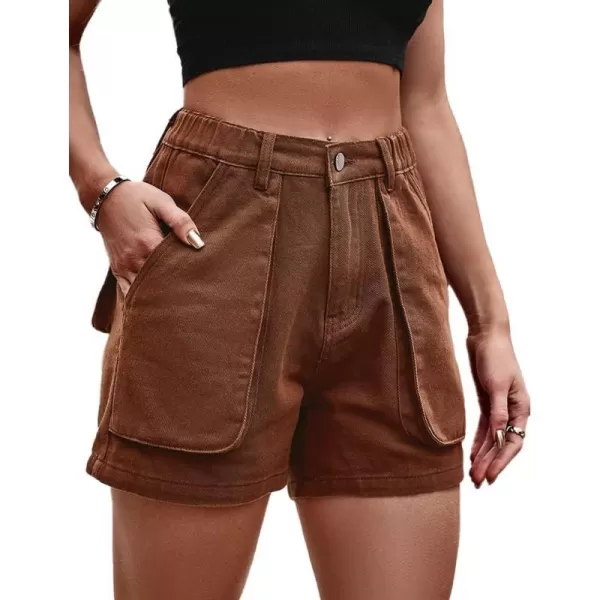 IDEALSANXUN Cargo Shorts for Women Summer Lounge High Waisted Y2K Cool Jean Denim ShortsBrown