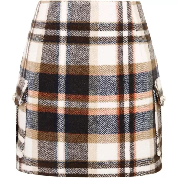 IDEALSANXUN Cargo Skirts for Women Fall Winter High Waisted Wool Plaid Mini SkirtBrowncargo