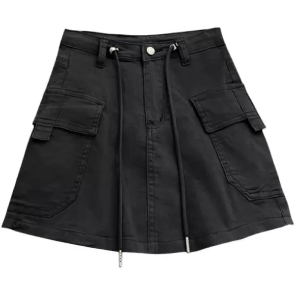IDEALSANXUN Cargo Skirts for Women Trendy 2023 High Waisted Mini Jean Denim Y2k SkirtBlack