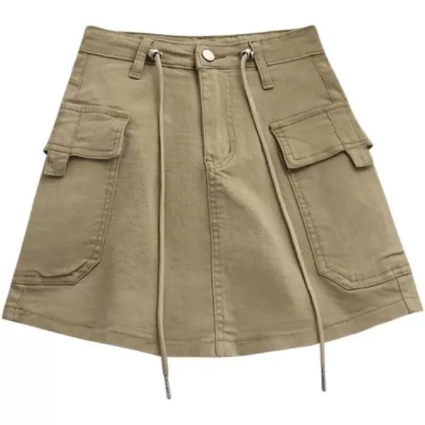 IDEALSANXUN Cargo Skirts for Women Trendy 2023 High Waisted Mini Jean Denim Y2k SkirtKhaki