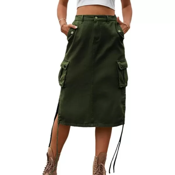 IDEALSANXUN Cargo Skirts for Women Trendy Parachute Y2K Jean Denim Midi SkirtArmy