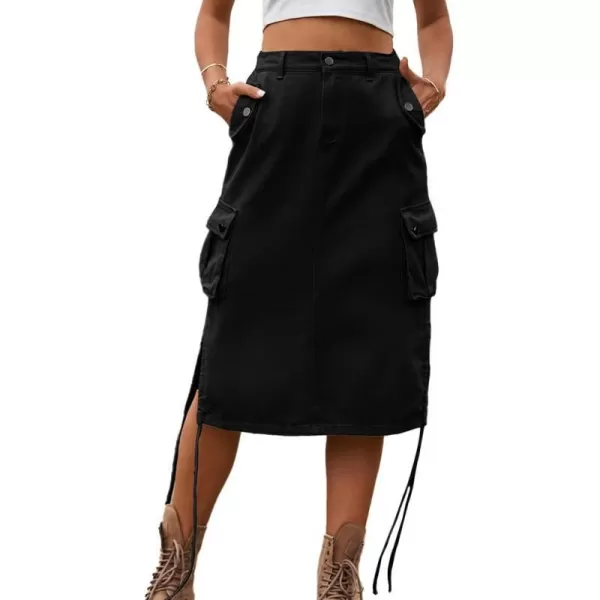 IDEALSANXUN Cargo Skirts for Women Trendy Parachute Y2K Jean Denim Midi SkirtBlack