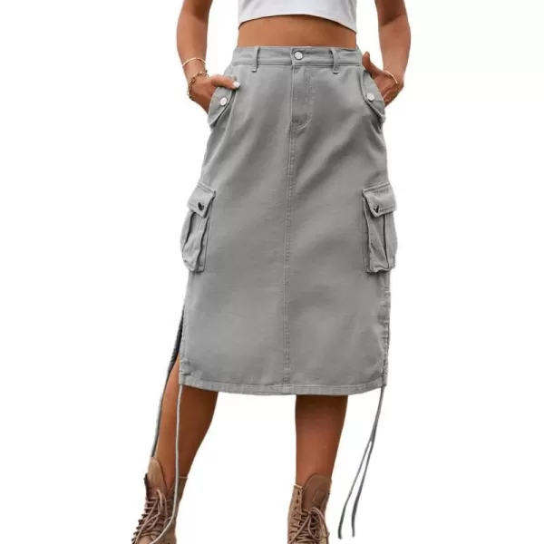 IDEALSANXUN Cargo Skirts for Women Trendy Parachute Y2K Jean Denim Midi SkirtGrey