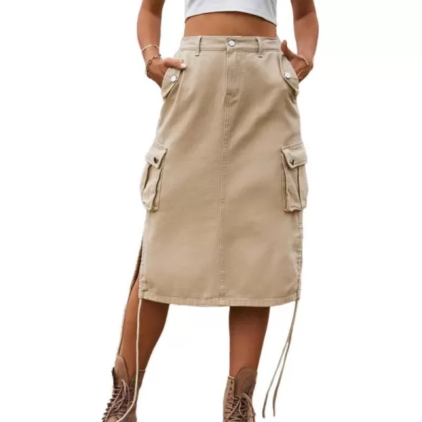 IDEALSANXUN Cargo Skirts for Women Trendy Parachute Y2K Jean Denim Midi SkirtKhaki