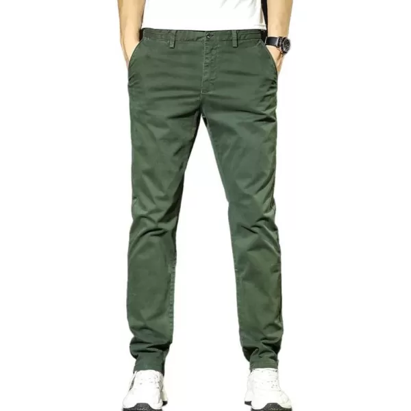 IDEALSANXUN Casual Pants for Men Cotton Lightweight Slim Fit Work Stretch Khaki PantsArmy