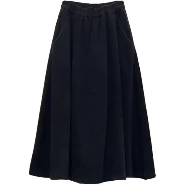 IDEALSANXUN Corduroy Midi Skirt for Women High Waisted A Line Fall Winter Skirt with PocketsBlack