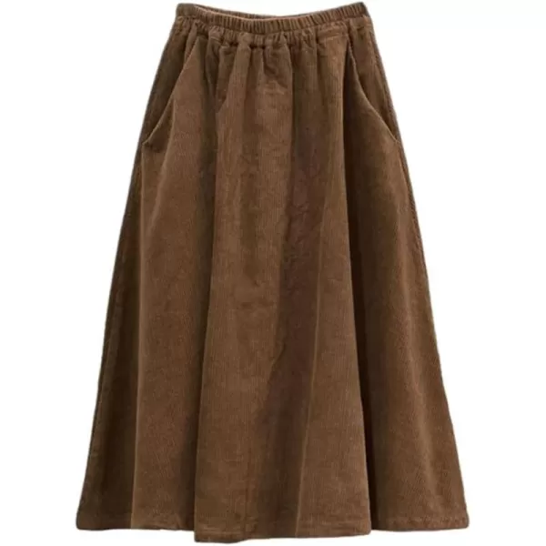 IDEALSANXUN Corduroy Midi Skirt for Women High Waisted A Line Fall Winter Skirt with PocketsCoffee