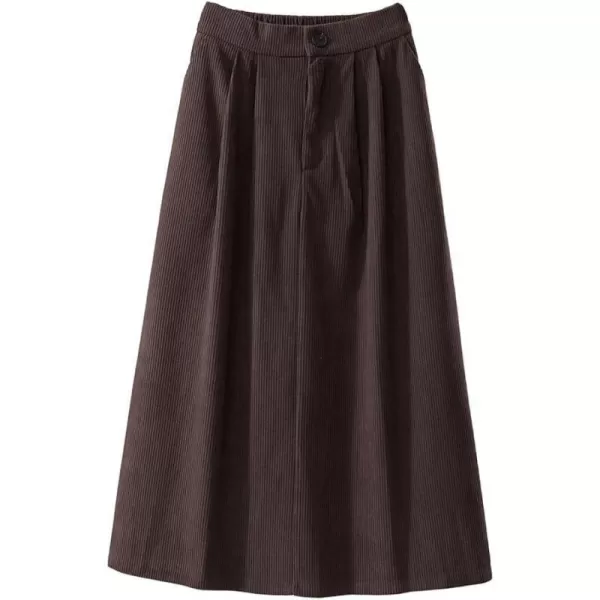 IDEALSANXUN Corduroy Midi Skirt for Women High Waisted A Line Fall Winter Wool SkirtCoffee