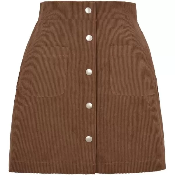 IDEALSANXUN Corduroy Mini Skirt for Women High Waisted Button Up Pencil Bodycon Casual Fall Winter SkirtsBrown