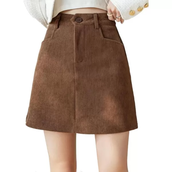 IDEALSANXUN Corduroy Mini Skirt for Women High Waisted Pencil Bodycon Fall Winter Short SkirtsCoffee