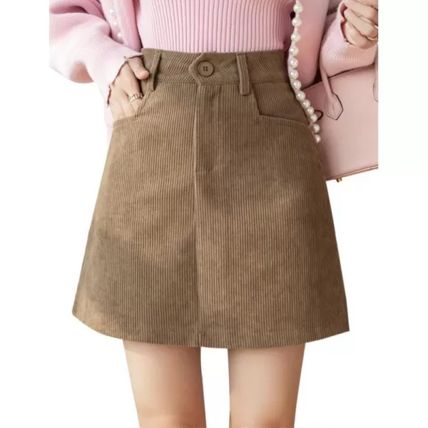 IDEALSANXUN Corduroy Mini Skirt for Women High Waisted Pencil Bodycon Fall Winter Short SkirtsKhaki