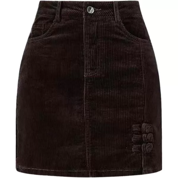 IDEALSANXUN Corduroy Mini Skirts for Women High Waisted y2k Fall Skirt with BeltDark Brown