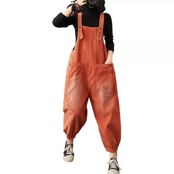 IDEALSANXUN Corduroy Overalls for Women Bib Streetwear Baggy Adjustable Straps Big Pocket Loose Fit Fall Winter JumpsuitRed