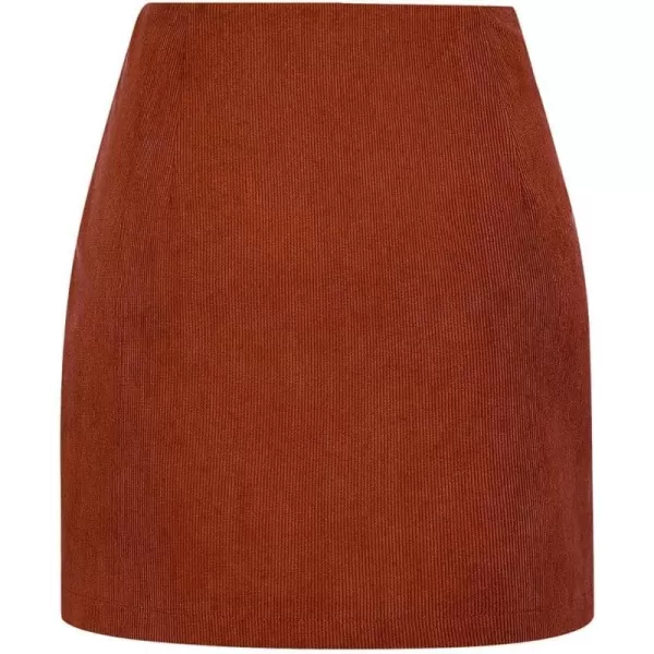 IDEALSANXUN Corduroy Skirt for Women Trendy Fall Winter High Waisted Knee Length Mini SkirtBrown