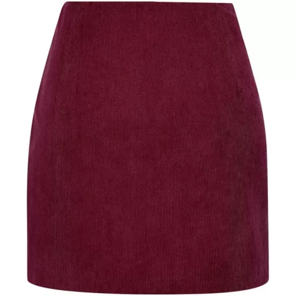 IDEALSANXUN Corduroy Skirt for Women Trendy Fall Winter High Waisted Knee Length Mini SkirtWine