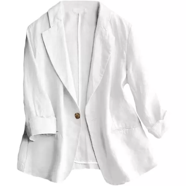 IDEALSANXUN Cotton Linen Blazer Women 34 Sleeve Lightweight Blazers Business Casual Suit Jackets1white