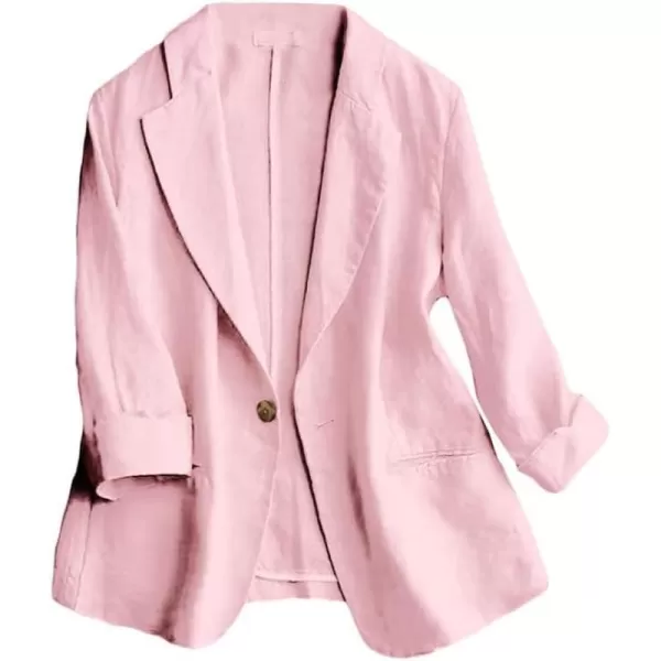 IDEALSANXUN Cotton Linen Blazer Women 34 Sleeve Lightweight Blazers Business Casual Suit JacketsPink