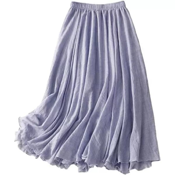 IDEALSANXUN Cotton Linen Skirts for Women Trendy High Waisted A Line Ruffle Flowy Fairy Boho Summer Pleated Midi SkirtBlue