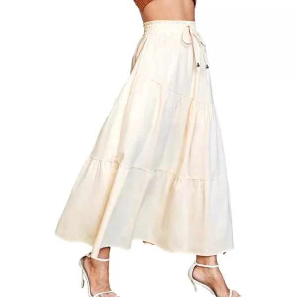 IDEALSANXUN Cotton Maxi Skirt for Women High Waisted A Line Flowy Beach Spring Summer 2024 Long SkirtBeige