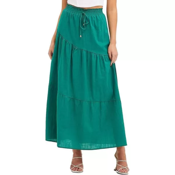 IDEALSANXUN Cotton Maxi Skirt for Women High Waisted A Line Flowy Beach Spring Summer 2024 Long SkirtGreen