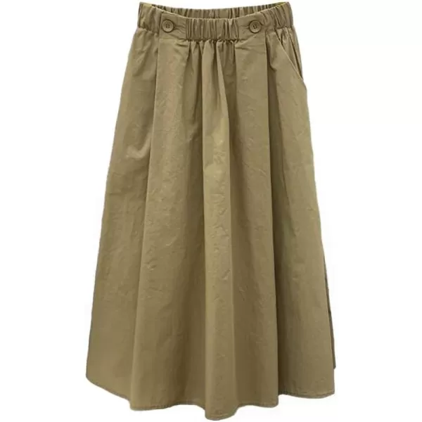 IDEALSANXUN Cotton Skirts for Women Trendy Casual High Waisted A Line Midi SkirtKhaki