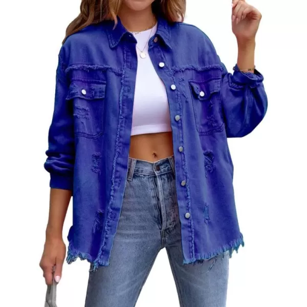 IDEALSANXUN Denim Jacket for Women Cute Long Sleeve Blouse Casual Tops Coat Distressed Jean JacketBlue