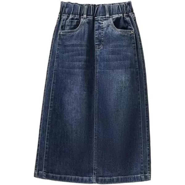 IDEALSANXUN Denim Jean Skirt for Women High Elastic Waisted A Line Fall Winter Knee Length Skirt with SlitBlue