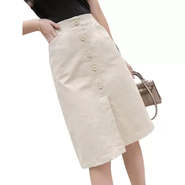 IDEALSANXUN Denim Midi Skirts for Women Summer High Waisted Slit A Line Jean Long SkirtApricot